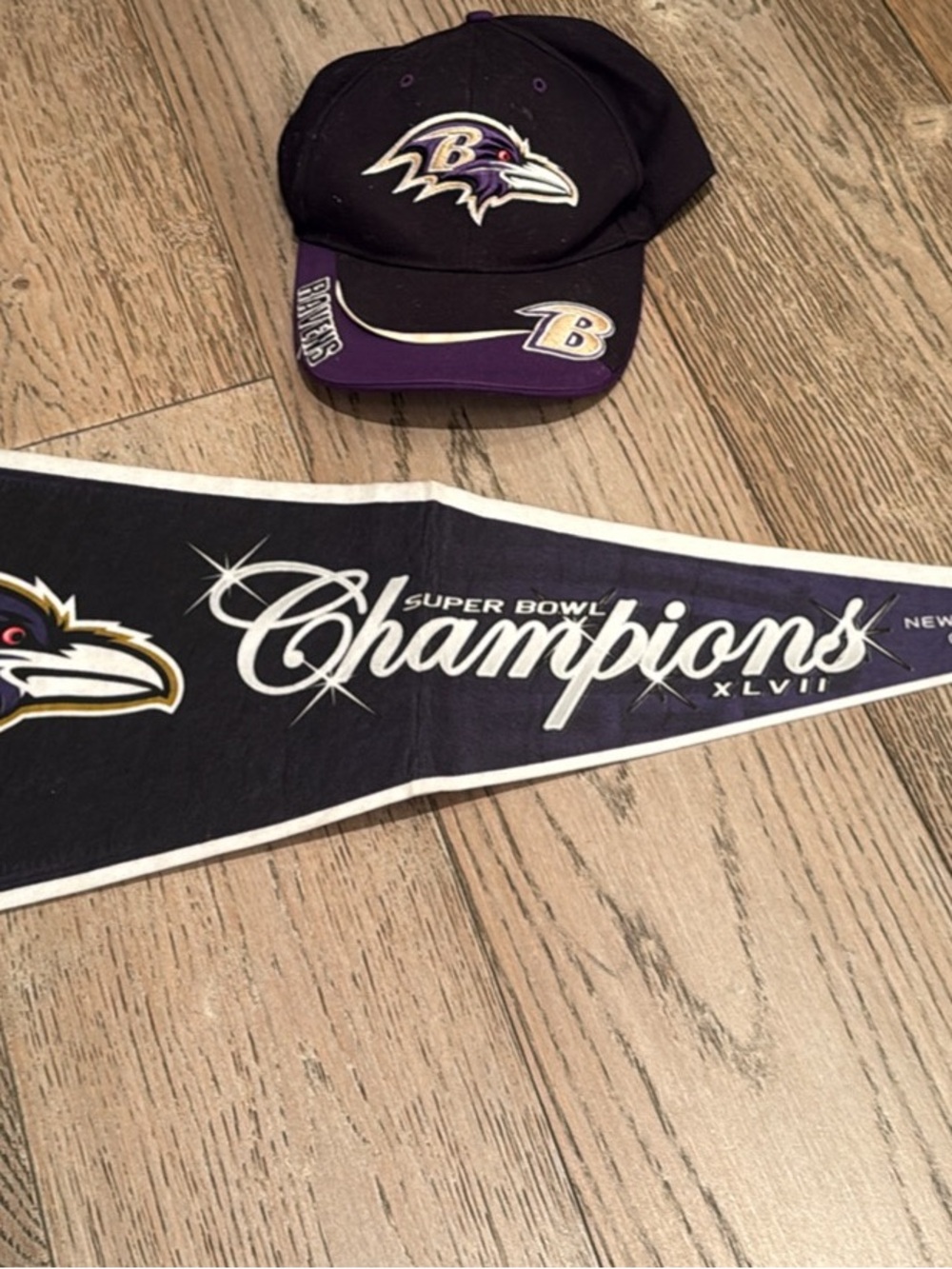 NFL Baltimore Ravens Black and Purple Fan Cap with Champions Pennant